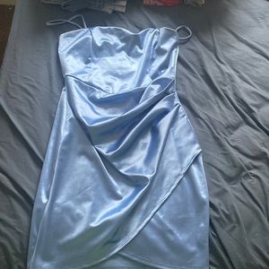 light blue satin Windsor dress, S: M